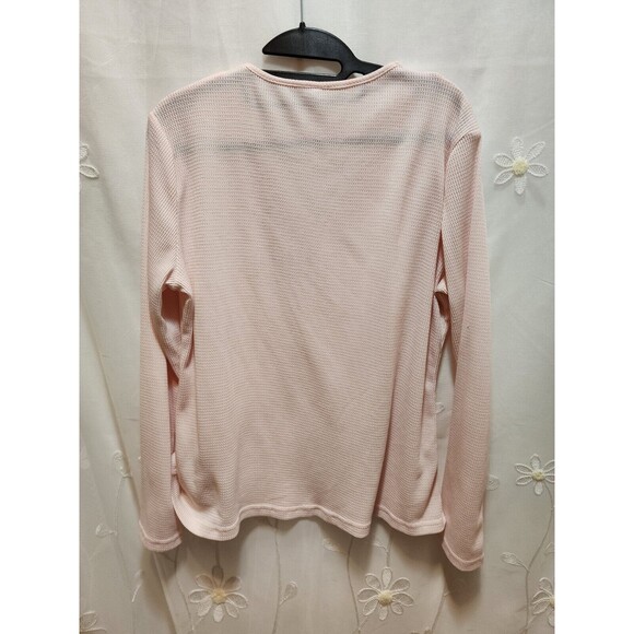WOMEN LARGE PINK THERMAL KNIT PJ TOP LACE TRIM STRETCHY PREPPY CUTE CAPSULE WARM - Picture 10 of 12